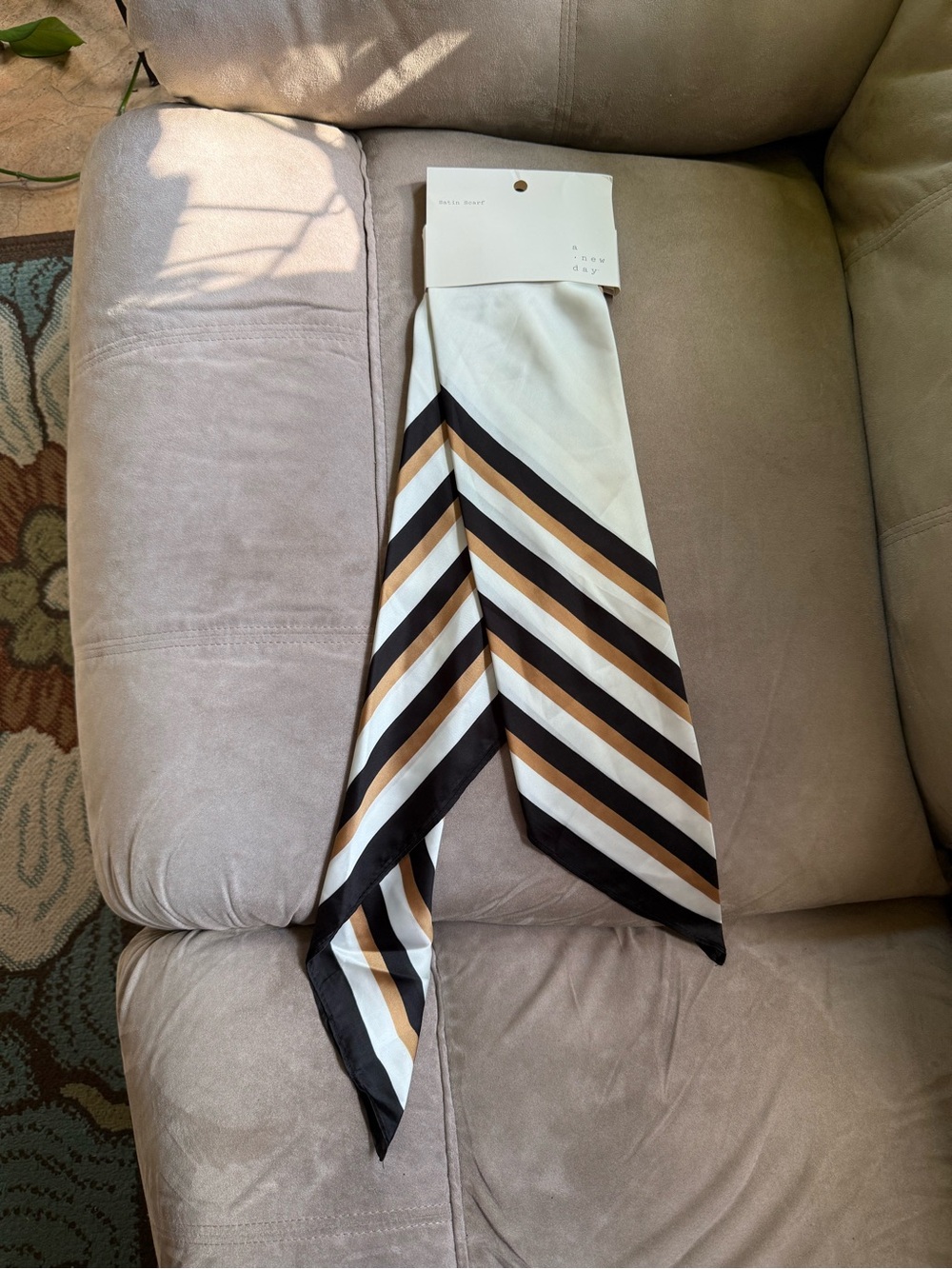 a new day Cream Satin Scarf with Black & Tan Stripes